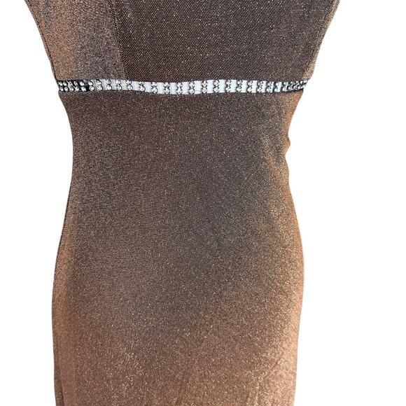 Vintage 90s Y2K Betsy & Adam Bronze Shimmer Jeweled Cutout Prom Dress Gown 3/4 - Picture 2 of 9